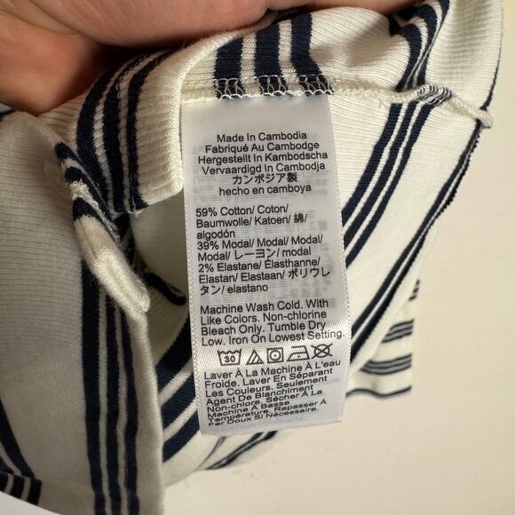 J.Crew Fine Rib Knit Cardigan Womens M White Blue Stripe Button Front Slim Fit - Picture 6 of 7